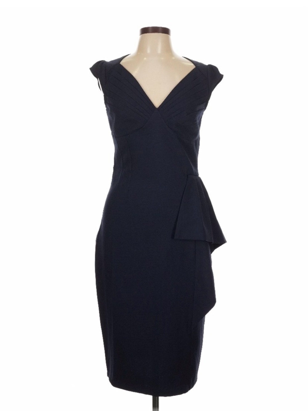 Voodoo Vixen Elegant Navy V-Neck Sheath Dress with Side Drape sz Large